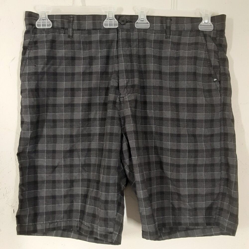 Quiksilver Adult Mens Size 40 Plaid Chino Shorts Black Gray